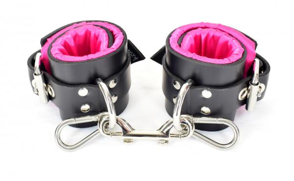 Locking Pink Satin Lined Leather Ankle Bondage Cuffs Sex Toy Product
