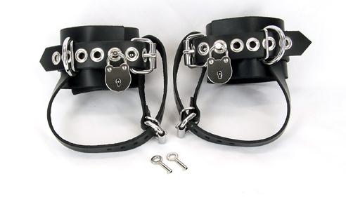 Shoe Lock Ankle Cuffs Black Leather O/S Sex Toy Product
