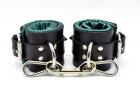 Green Satin Lined Leather Ankle Bondage Cuffs Sex Toy Product