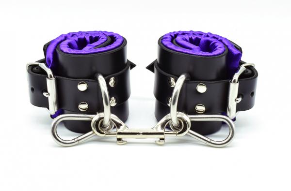 Purple Satin Lined Leather Ankle Bondage Cuffs Sex Toy Product