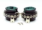 Locking Green Satin Lined Leather Wrist Bondage Cuffs Sex Toy Product