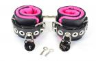 Locking Pink Satin Lined Leather Wrist Bondage Cuffs Sex Toy Product