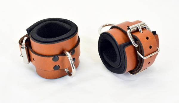 Brown Leather Wrist Bondage Cuffs Sex Toy Product