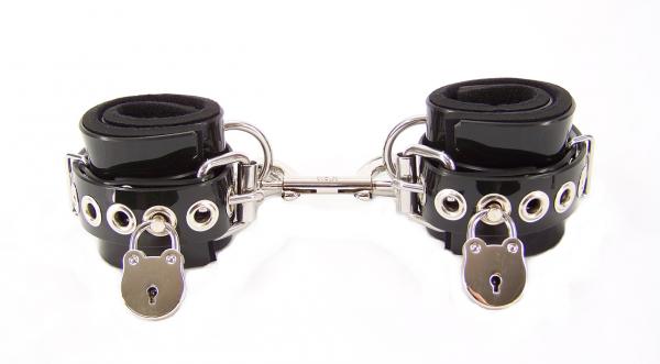 Locking Lined PVC Wrist Bondage Cuffs Sex Toy Product