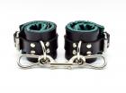 Green Satin Lined Leather Wrist Bondage Cuffs Sex Toy Product