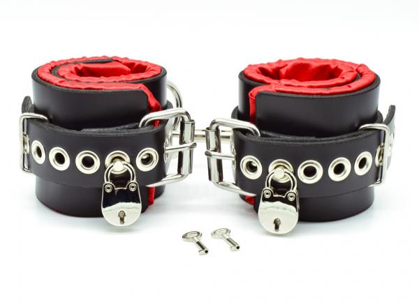 Locking Red Satin Ankle Cuffs Sex Toy Product