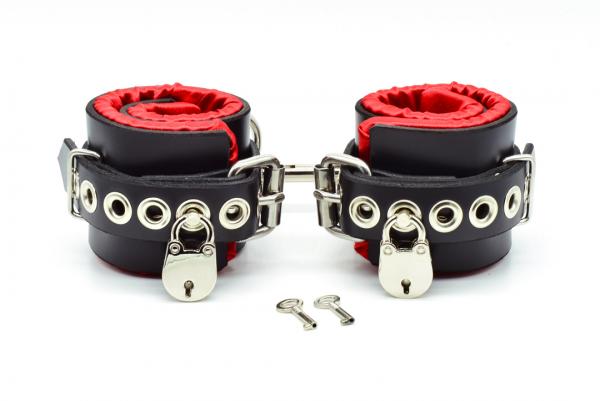 Locking Red Satin Lined Wrist Cuffs Sex Toy Product