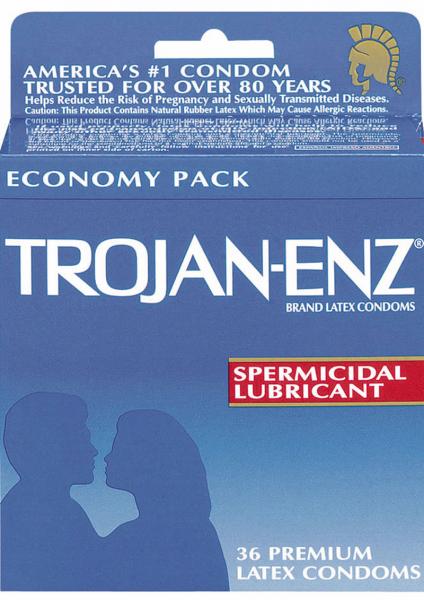 Trojan Condom Enz With Spermicidal Lubricant 36 Pack Sex Toy Product