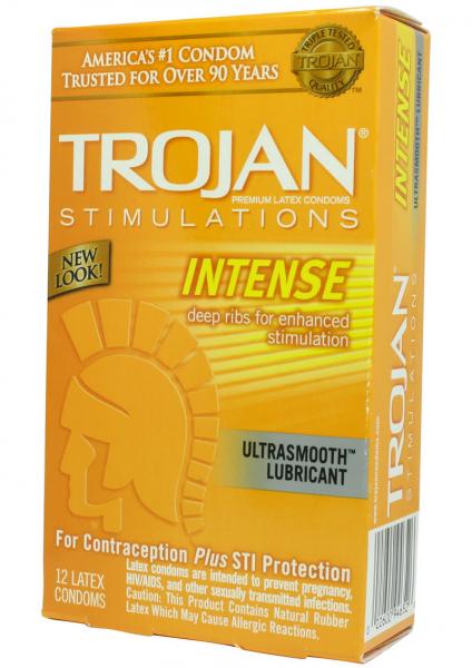 Trojan Condom Stimulations Intense Ribbed Lubricated 12 Pack Sex Toy Product