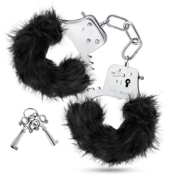 Temptasia Plush Fur Cuffs Black Handcuffs Sex Toy Product