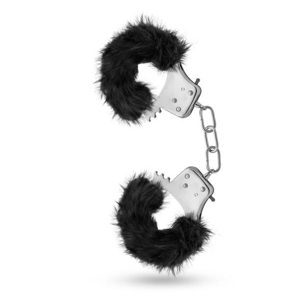 Temptasia Plush Fur Cuffs Black Handcuffs Sex Toy Product