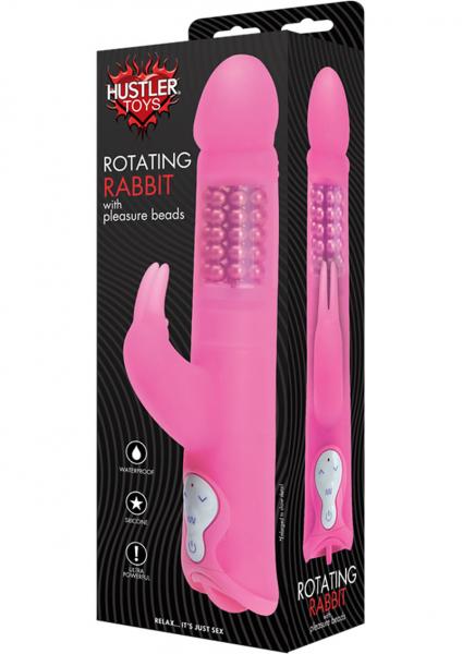 Hustler Toys Silicone Rotating Rabbit With Pleasure Beads Vibrator Waterproof Pink Sex Toy Product