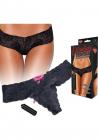 Hustler Toys Vibrating Panties Lace Up Back Thong With Hidden Vibe Pocket Black Medium/Large Sex Toy Product