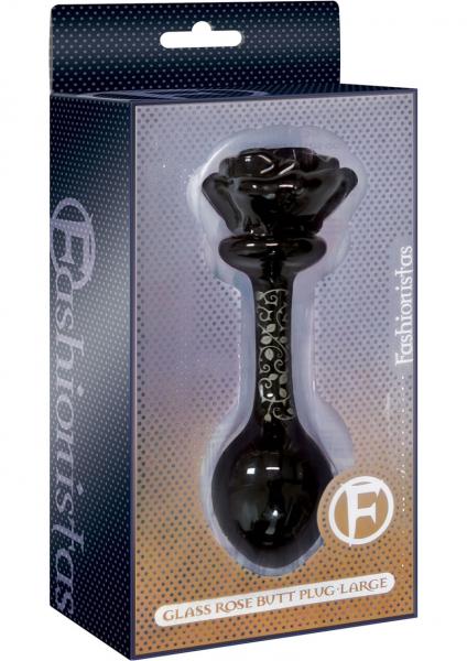 Fashionistas Rose Glass Butt Plug Large - Black	 Sex Toy Product