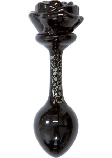 Fashionistas Rose Glass Butt Plug Large - Black	 Sex Toy Product