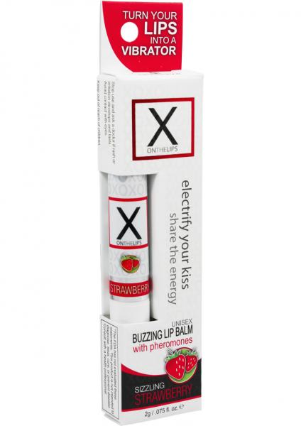 X On The Lips Buzzing Lip Balm With Pheromones Sizzling Strawberry .75 Ounce Sex Toy Product