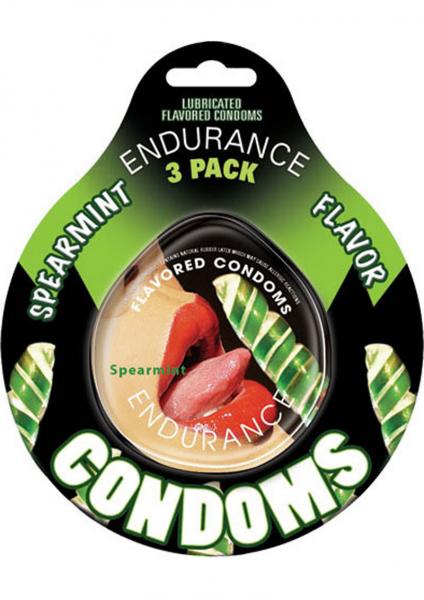 Lubricated Flavored Endurance Condoms 3 Per Pack Spearmint Sex Toy Product