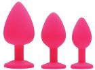 Frisky Pink Pleasure Silicone Plug Gems 3 Piece with Gems Sex Toy Product