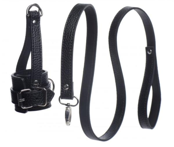 Ball Stretcher With Leash Black Leather Sex Toy Product