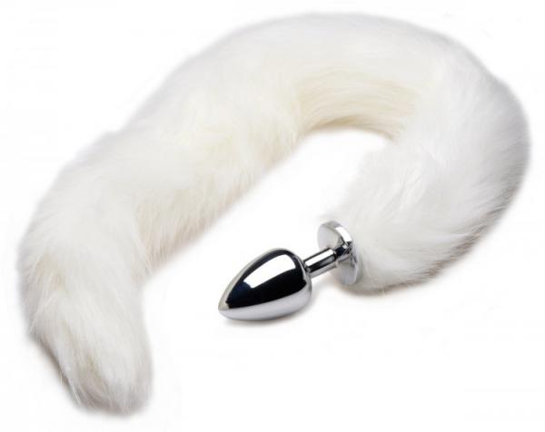 Extra Long Mink Tail Metal Anal Plug White Sex Toy Product
