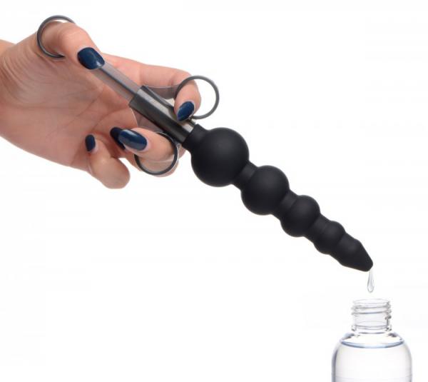 Silicone Graduated Beads Lubricant Launcher Black Sex Toy Product