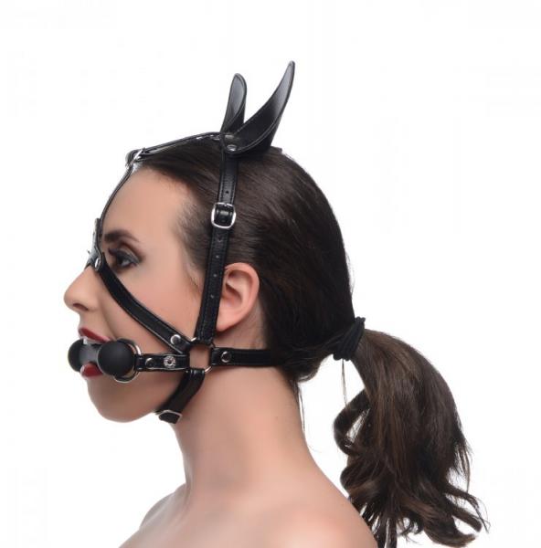 Dark Horse Pony Head Harness With Silicone Bit Black O/S Sex Toy Product
