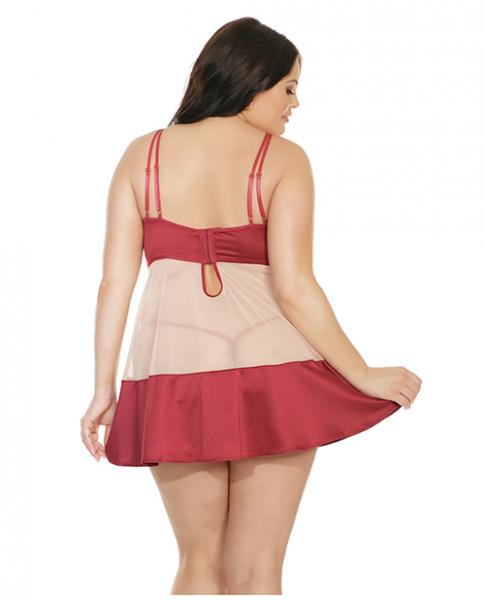 Nylon, Satin Babydoll Underwire Cups & G-String Red Nude 3X/4X Sex Toy Product