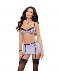 Stretch Lace Bra, Garter Belt, Straps & Panty Lavender/Black Sm  Sex Toy Product