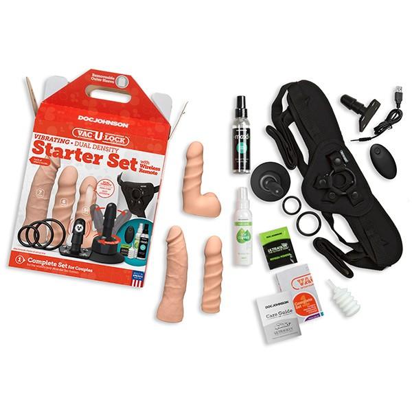 Vac-U-lock Vibrating Dual Density Starter Set with Wireless Remote - Beige Sex Toy Product
