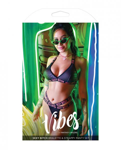 Vibes Sexy Bitch Bralette & Strappy Panty Black M/L Sex Toy Product