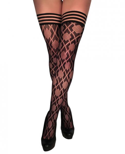 Kix'ies Elle Dot Fishnet Diamond Thigh High Black A Sex Toy Product