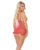 Sheer, Heart Printed Cups Babydoll Ribbon Bow & G-String Red 2X Sex Toy Product Image 2