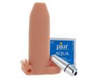 Deemun Extra Girth Vibrating Enhancer 6 inches by 2 inches Beige Sex Toy Product