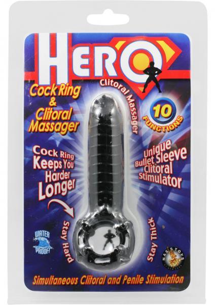 Hero Cockring & Clitoral Massager Waterproof - Black Sex Toy Product