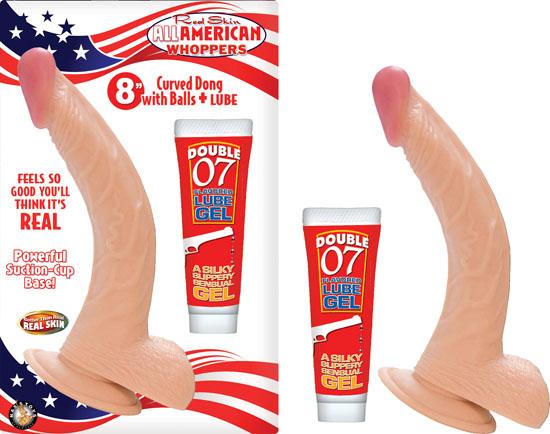 All American Whoppers 8 inches Curved Dong, Balls Beige Sex Toy Product