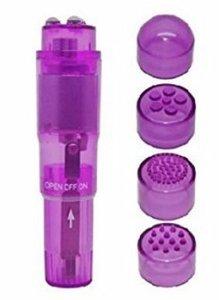 Mini Massager Pocket Rocket Purple 4 Attachments Bulk Sex Toy Product