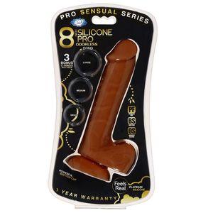 Pro Sensual Premium Silicone Dong Brown 8 inches with 3 C-Rings Sex Toy Product