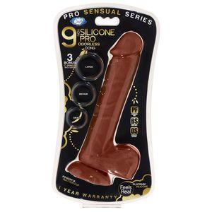 Pro Sensual Premium Silicone Dong Brown 9 inches with 3 C-Rings Sex Toy Product