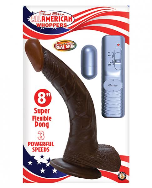 All American Whopper 8 inches Curved Vibrating Dong, Balls Brown Sex Toy Product