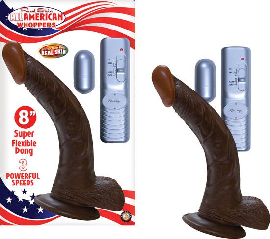 All American Whopper 8 inches Curved Vibrating Dong, Balls Brown Sex Toy Product