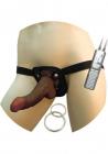 Real Skin Afro American Whoppers Vibrating 8 Inch Dong With Harness - Brown	 Sex Toy Product