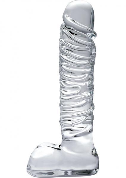 Icicles No. 63 Textured Glass Dildo With Balls 8.5" - Clear  Sex Toy Product