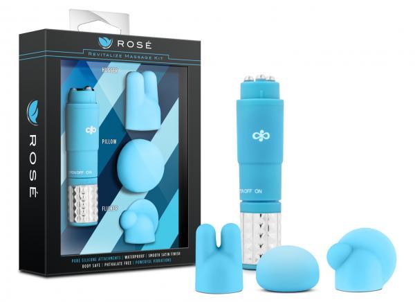 Revitalize Massage Kit with 3 Silicone Attachments Blue Sex Toy Product