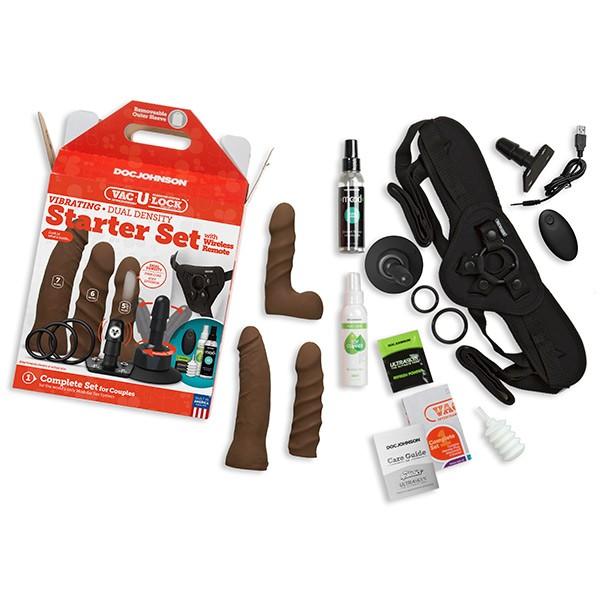 Vac-U-lock Vibrating Dual Density Starter Set with Wireless Remote - Brown Sex Toy Product