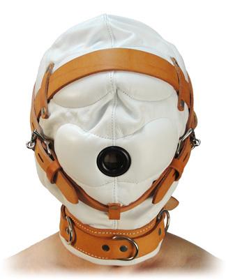 Total Sensory Deprivation White Leather Hood Medium/Large Sex Toy Product