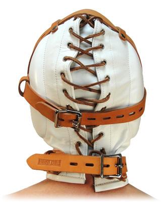 Total Sensory Deprivation White Leather Hood Medium/Large Sex Toy Product