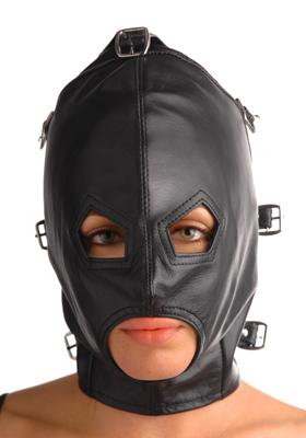 Asylum Leather Hood With Removable Blindfold And Muzzle- M/L Sex Toy Product