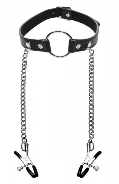 Seize O-Ring Gag with Nipple Clamps Black Sex Toy Product