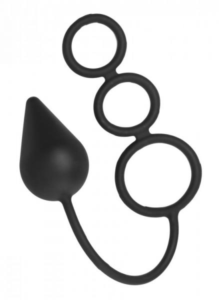 Triple Threat Silicone Tri Cock Ring And Anal Plug Sex Toy Product