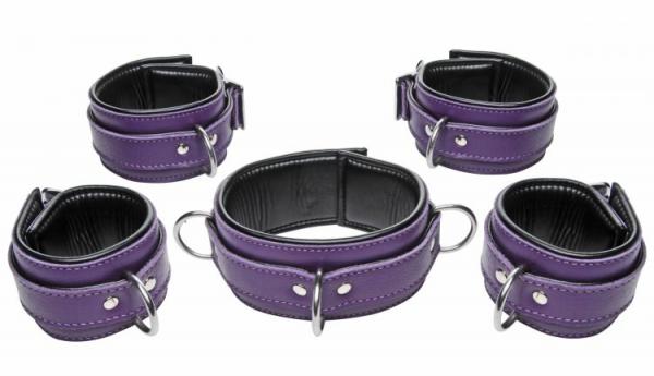 Purple 5 Piece Locking Leather Bondage Set Sex Toy Product